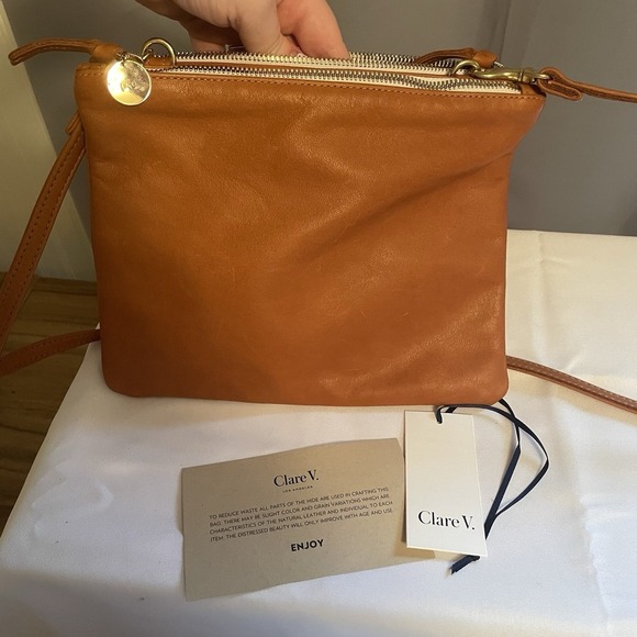 CLARE  V. Double Sac Bretelle Tan Neptune Brown Shoulder Bag Clutch Purse NEW - Picture 10 of 16